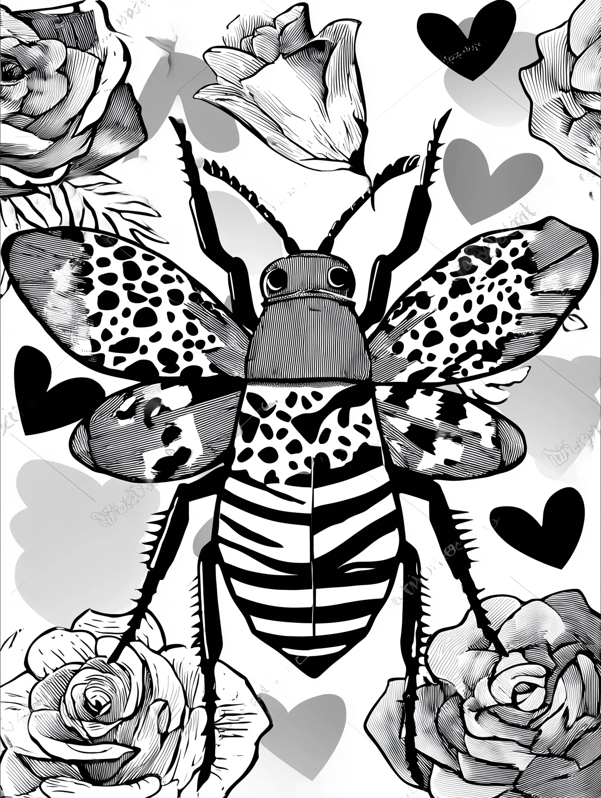 Free printable insect coloring page for adults featuring a fashion inspired bee